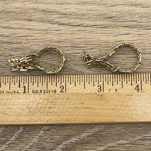 Shiny Gold Tone Chunky Link Long Dangle Loop Pierced On Earrings 1.5" - Picture 4 of 5